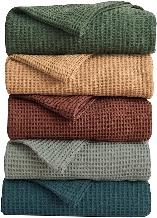 100% Cotton Green Blanket King Size for Bed - Breathable and Soft, Waffle Weave for Summer Spring... | Amazon (US)