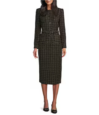 Preston & York Beverly Tweed Round Neck Long Sleeve Button Front Belted Coordinating Jacket | Dil... | Dillard's