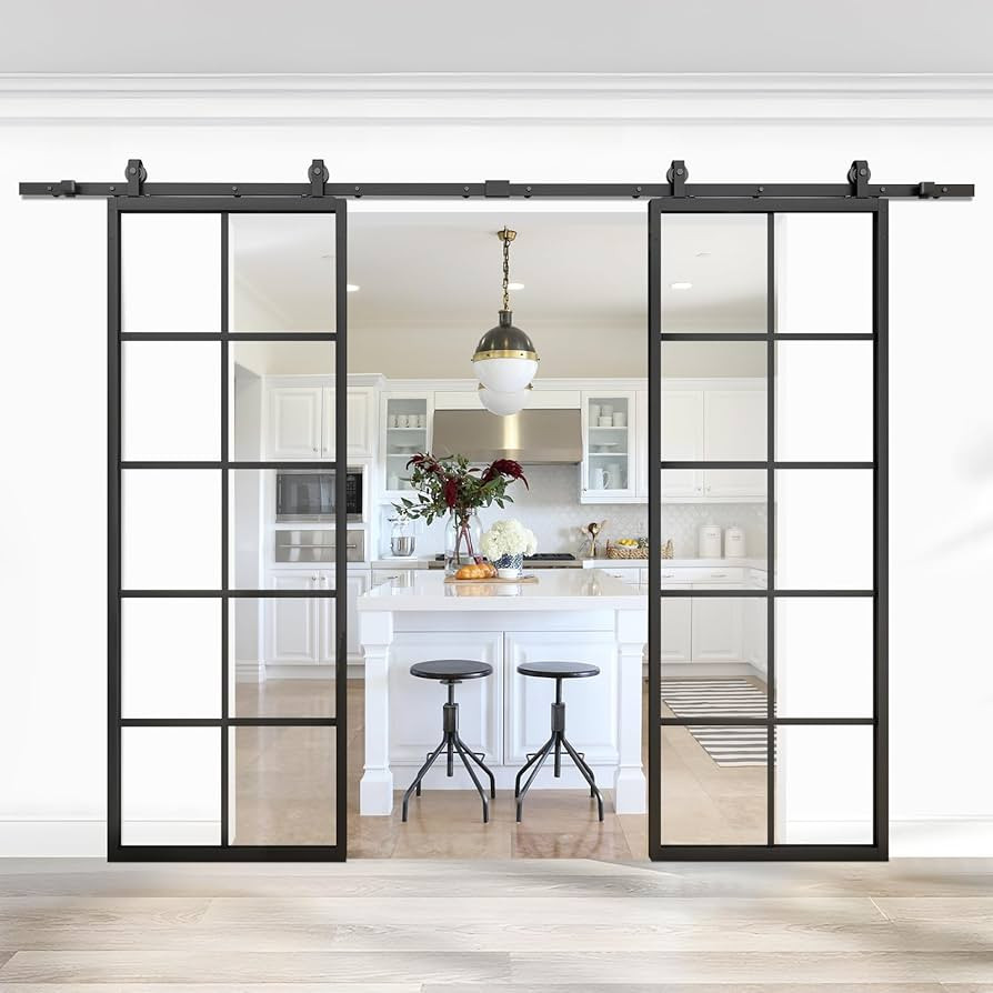 JUBEST Double Barn Door 60 x 84 in with 13FT Hardware Kit, 2 Sets of 30x84 in Clear Tempered Glas... | Amazon (US)