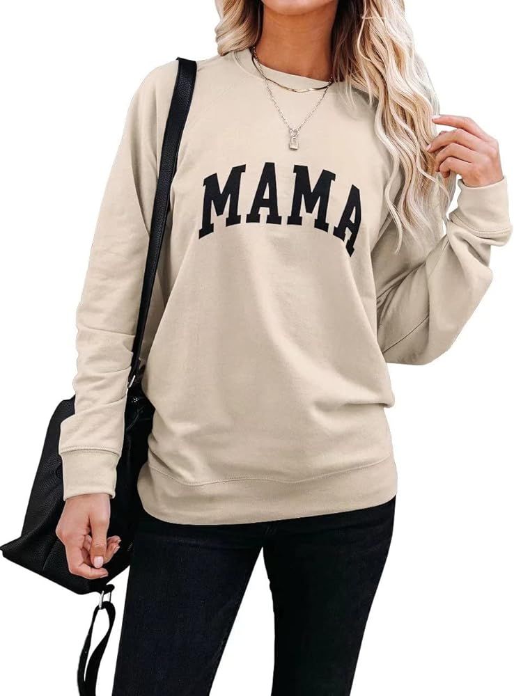 LEEDYA Womens Cute Graphic Sweatshirts Crewneck Mama Shirts Long Sleeve Loose Fit Pullover Aprico... | Amazon (US)