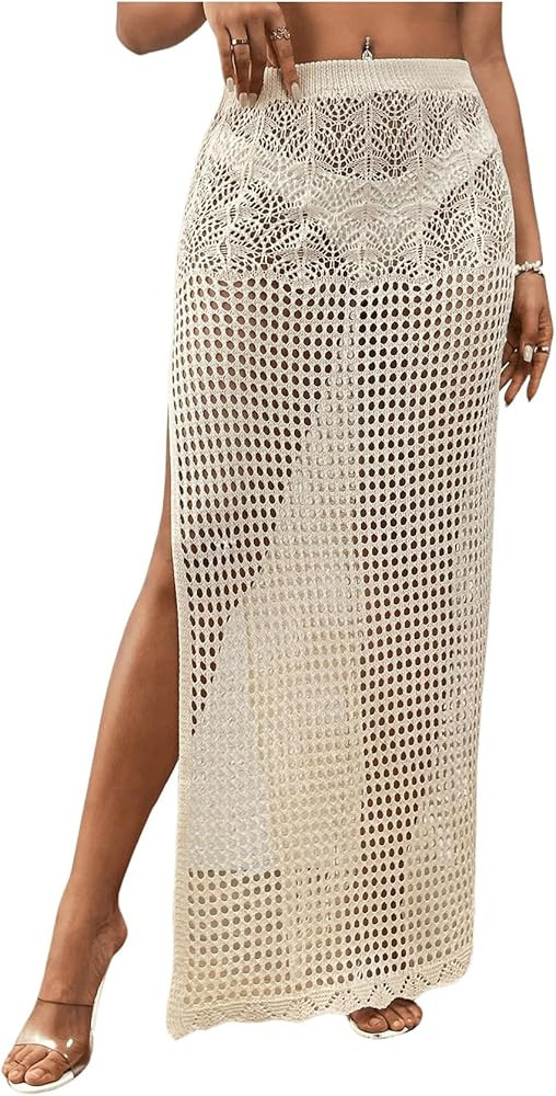 SHENHE Women's Crochet Swim Cover Up High Slit Sheer Long Beach Skirt Cover Up | Amazon (US)