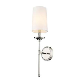 Emily 5.5 in. 1-Light Polished Nickel Wall Sconce with Off White Cloth Cover Shade | The Home Depot