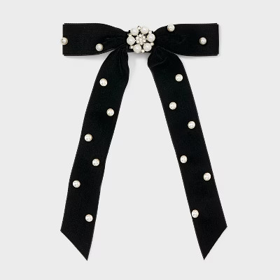Velvet Pearl Bow Hair Barrette - A New Day™ Black | Target