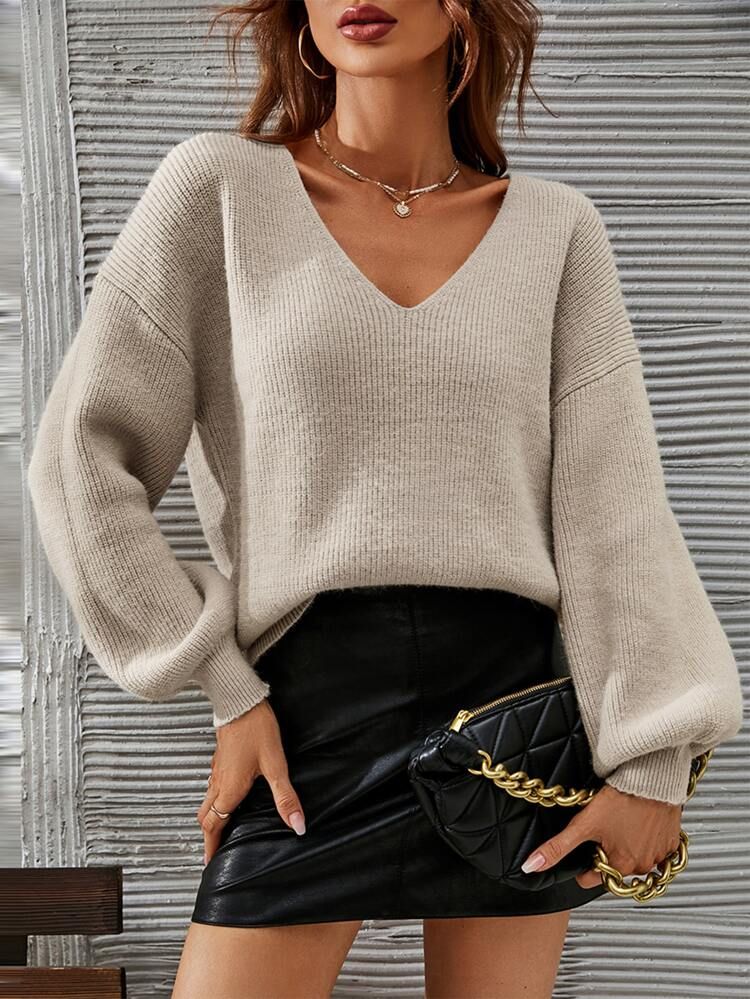SHEIN Frenchy V-neck Drop Shoulder Sweater | SHEIN