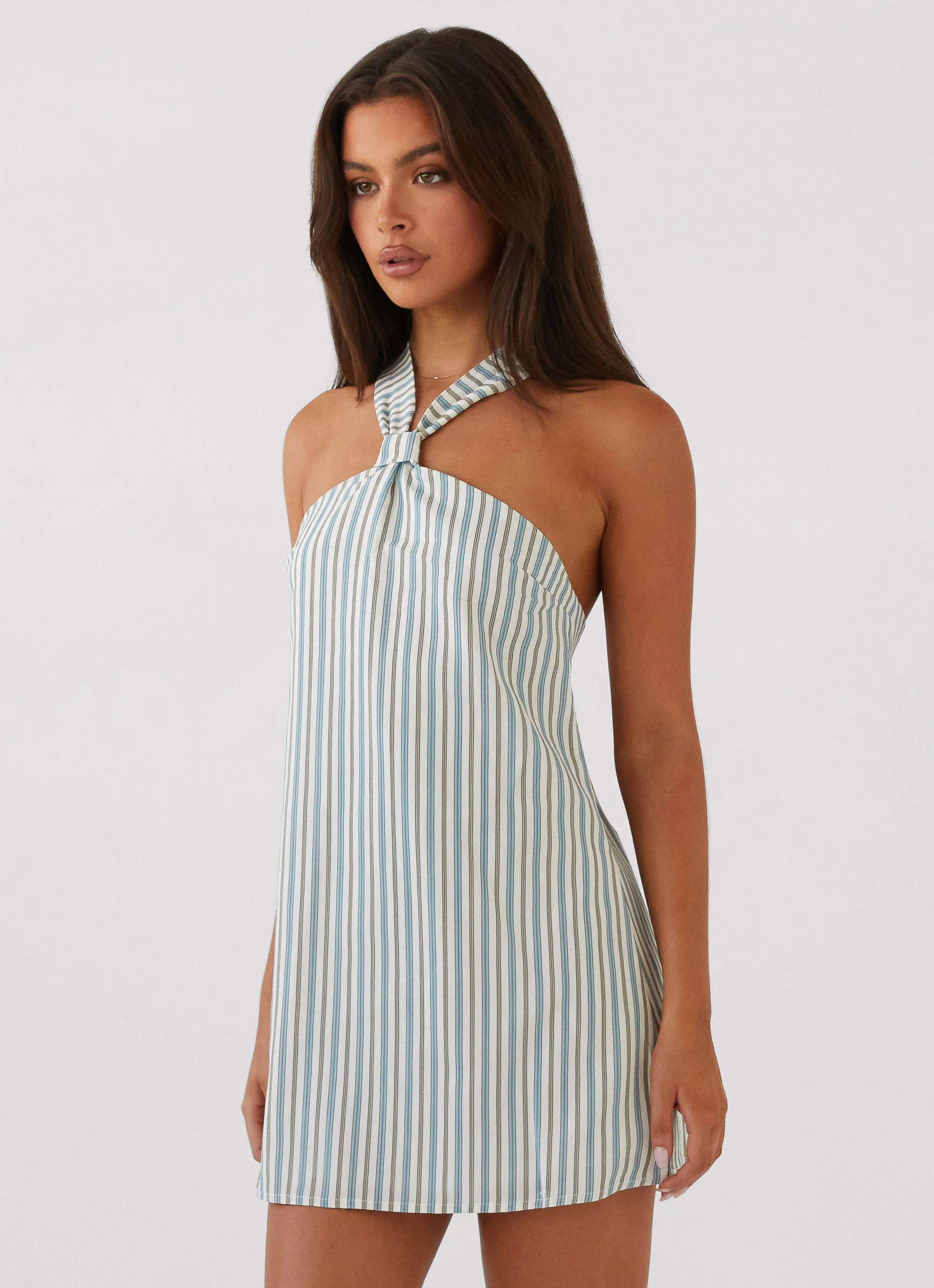 Keira Linen Mini Dress - Blue Choc Stripe | Peppermayo (Global)