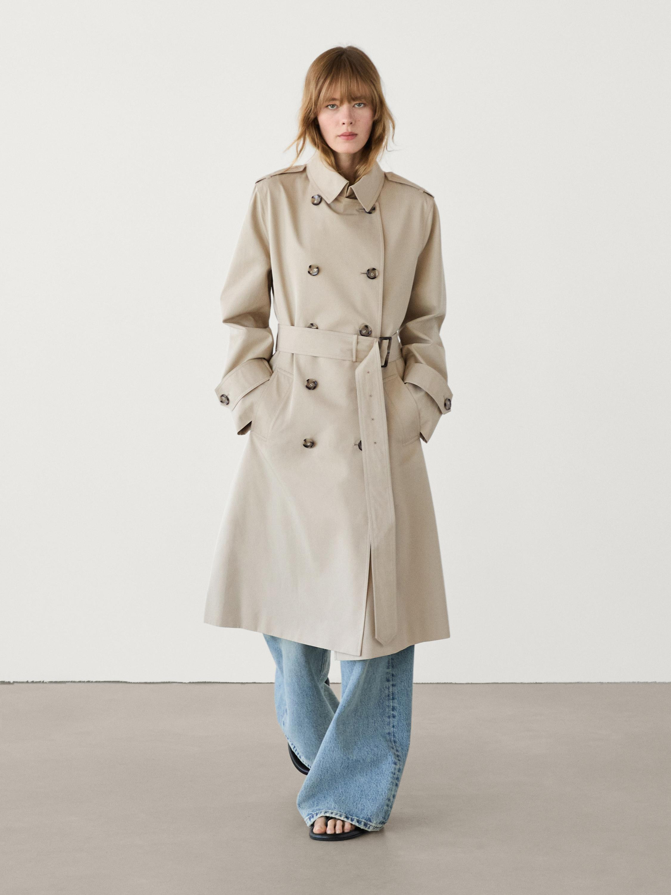 Double-breasted cotton trench coat | Massimo Dutti US