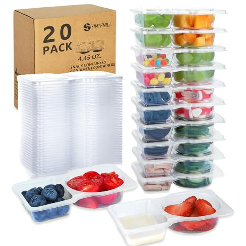 SINTENILL 20 Sets Reusable Snack Containers With Lids, Double Compartment Snack Pack Containers, Portion Control, Meal Prep, Ideal For On-The-Go Mini Sauce Boxes & Lunchable Snack Packs For Kids | Amazon (US)