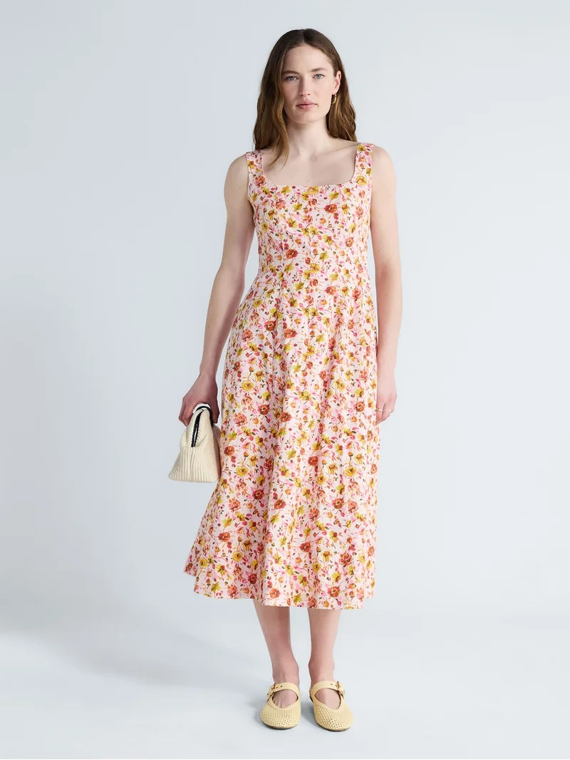 Free Assembly Women's and Women's Plus Square Neck Cotton Midi Panel Dress, Sizes XS-4X | Walmart (US)