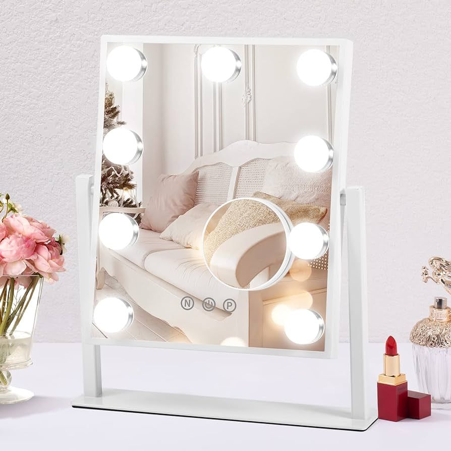Beinocci Hollywood Vanity Mirror with Lights - 9 Led Bulbs Makeup Mirror with Lights for Desk, 3 ... | Amazon (US)