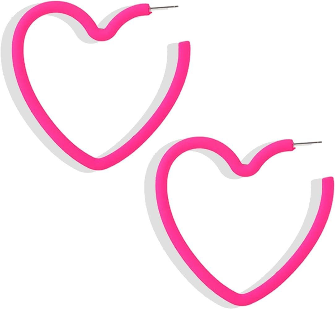 Valentines Day Earrings Pink Heart Earrings for Girlfriend Big Heart Hoop Dangle Earrings Pink Ea... | Amazon (US)