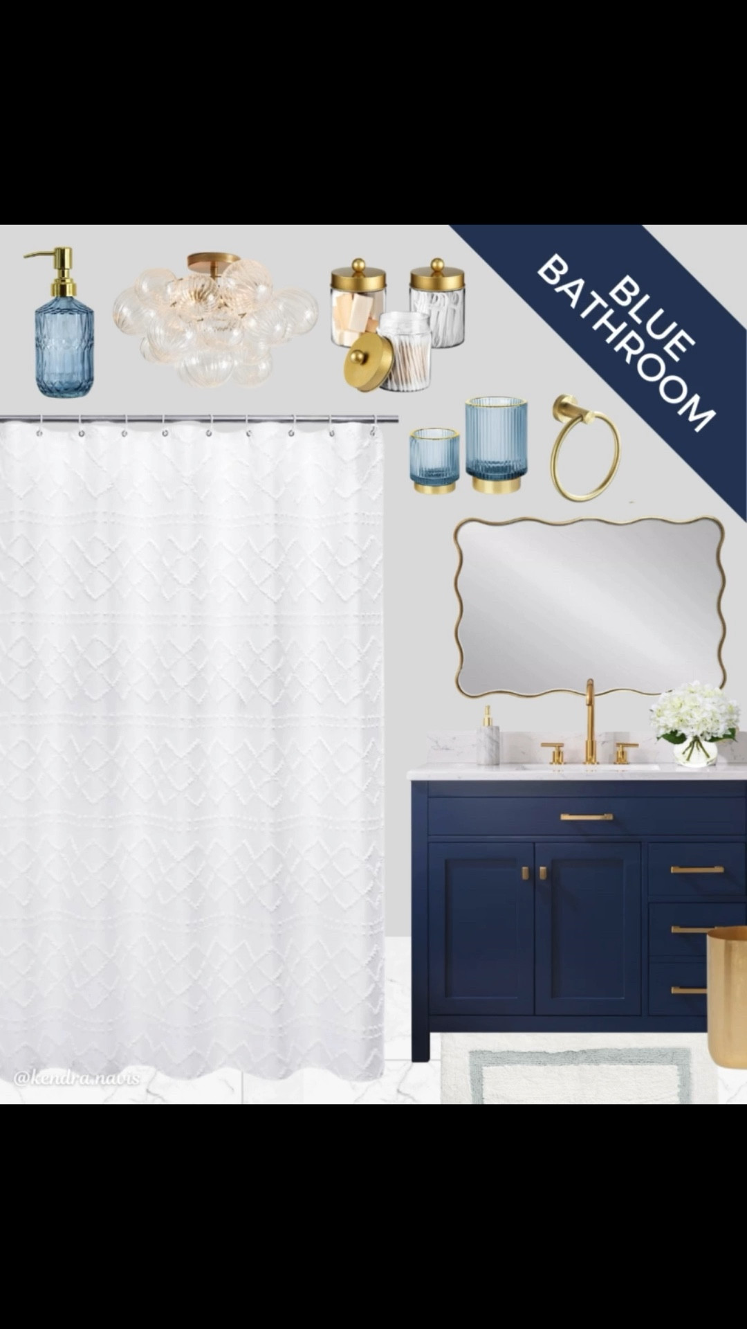 Navy Blue & Gold Bathroom - Design Mood Board & Decor Finds

Modern bathroom decor, navy blue vanity, gold bathroom fixtures, white shower curtain, gold shower curtain rod, marble bathroom, blue and white bathroom, bath mat set, neutral bathroom decor, luxury bathroom design, modern coastal bathroom, bathroom makeover ideas, small bathroom inspiration, home decor finds, master bathroom, bathroom makeover, Pottery Barn finds, Wayfair finds, beach house decor, lake house decor 

#LTKHome
