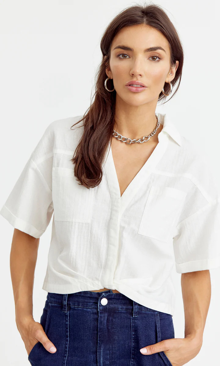 Maria Tucked Cropped Shirt | Greylin Collection | Women's Luxury Fashion Clothing 