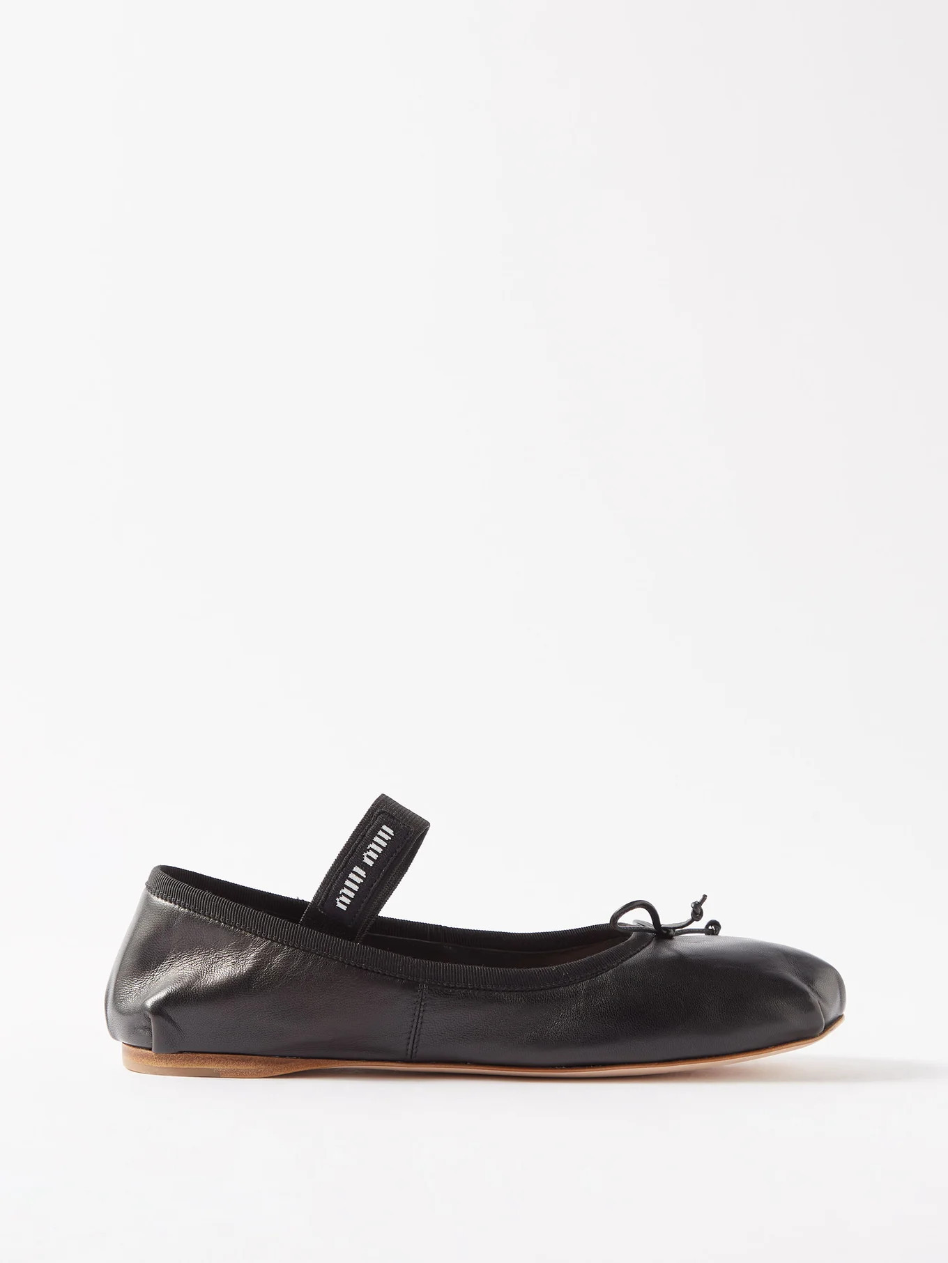 Logo-strap leather ballet flats | Miu Miu | Matches (EU)