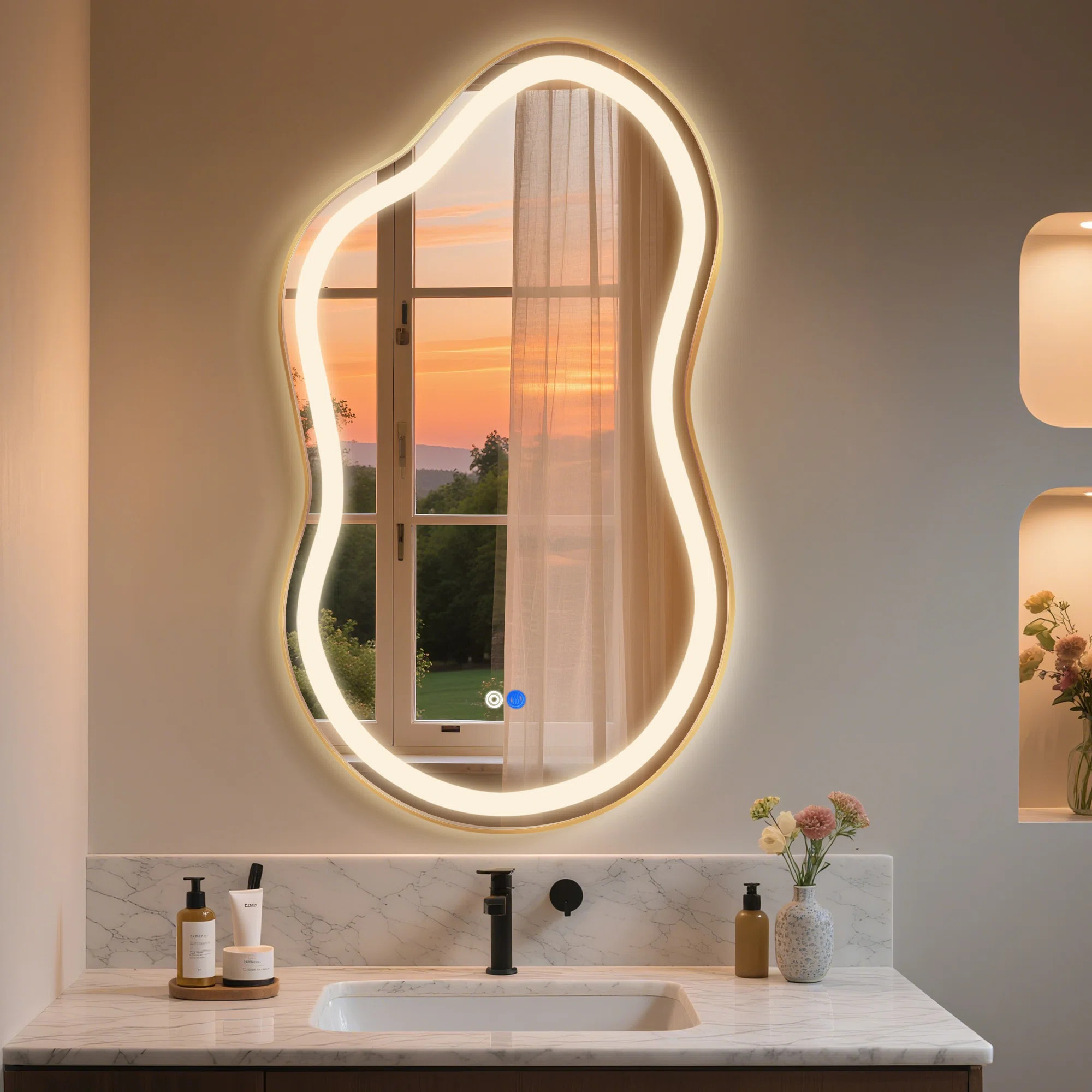 LED Bathroom Mirror with 3 Colors Temperature & Dimmable Light Anti-fog Tempered Glass Bathroom V... | Wayfair North America