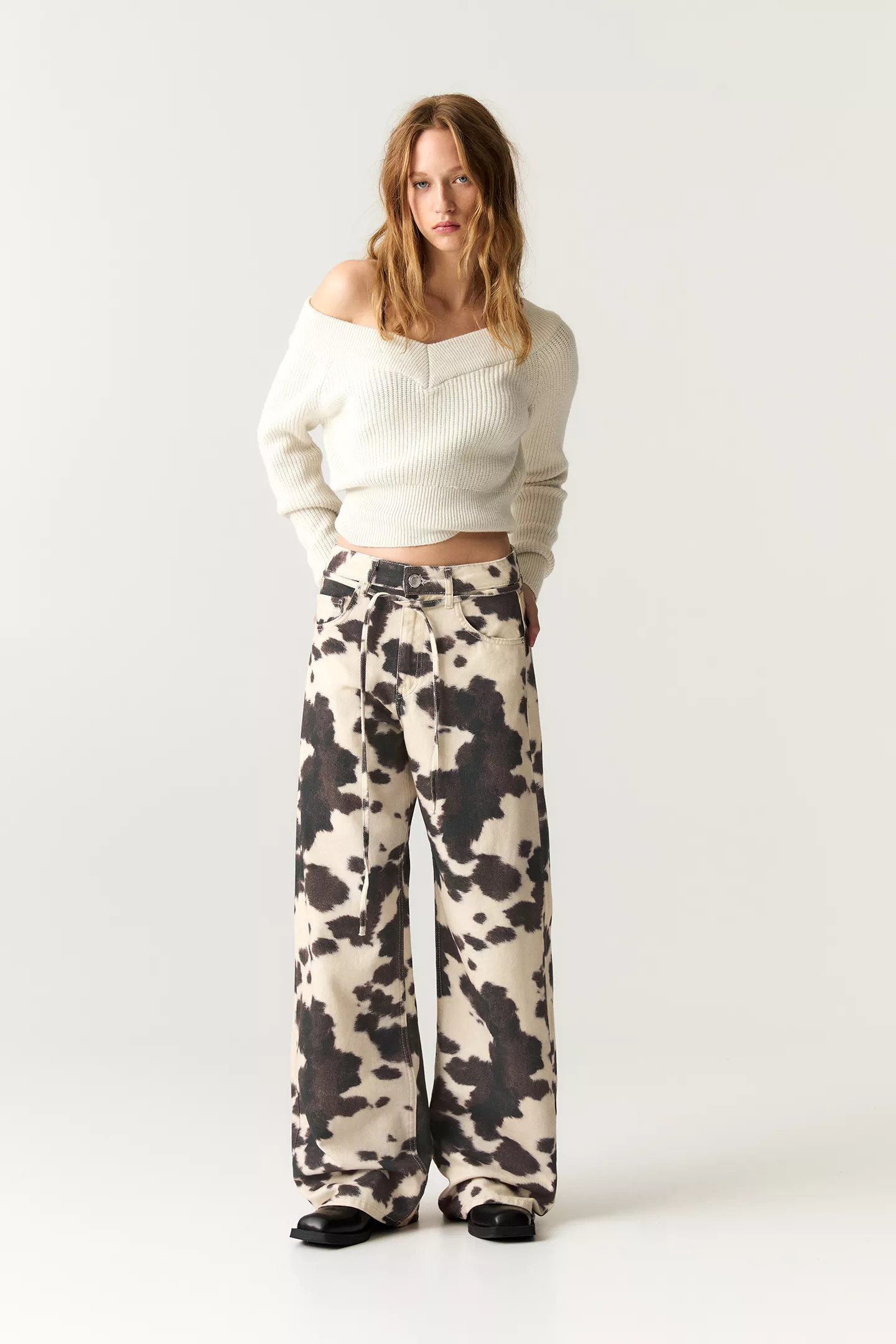 Cow print baggy trousers | PULL and BEAR UK