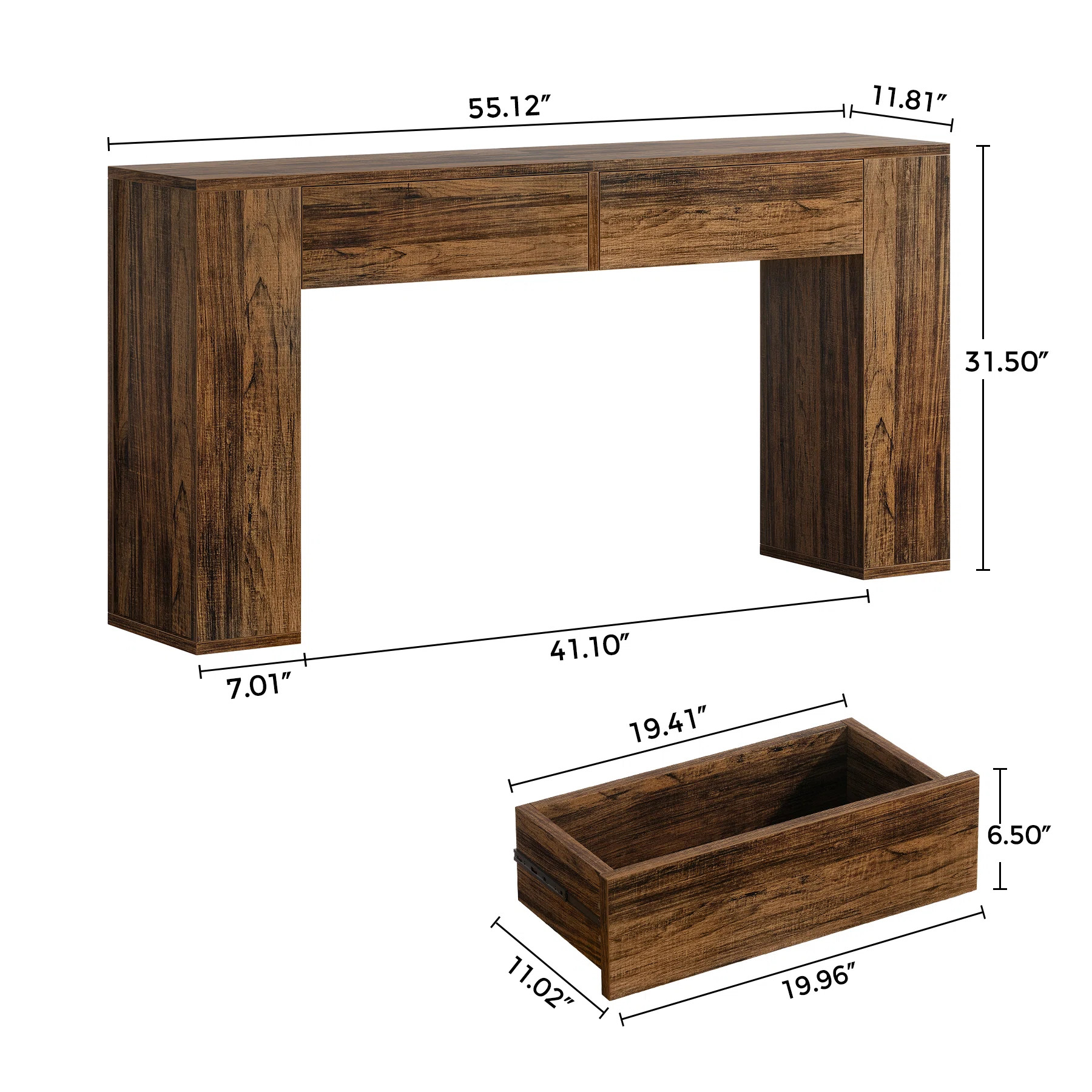 Diyanna 55.12''W Farmhouse Console Table with 2 Drawers & LED Light | Wayfair North America