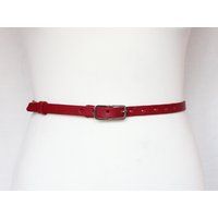 Skinny Leather Belt Black Full Grain Red Women's Belt Handmade Dark Red Dress/Express Shipping Avail | Etsy (US)