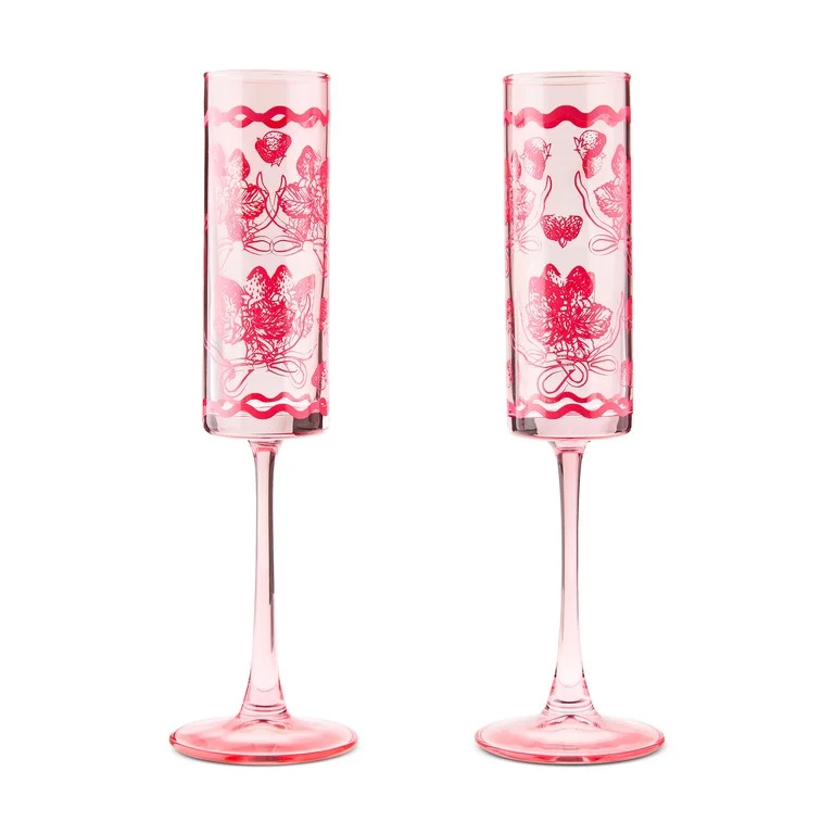 Strawberry Champagne Glasses, Pink, 2 Count, Easter by Way To Celebrate | Walmart (US)