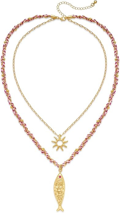 Ocean Charm Necklace, Gold Shell Fish Coin Starfish Fashion Pendant Necklace - Beach Themed Penda... | Amazon (US)