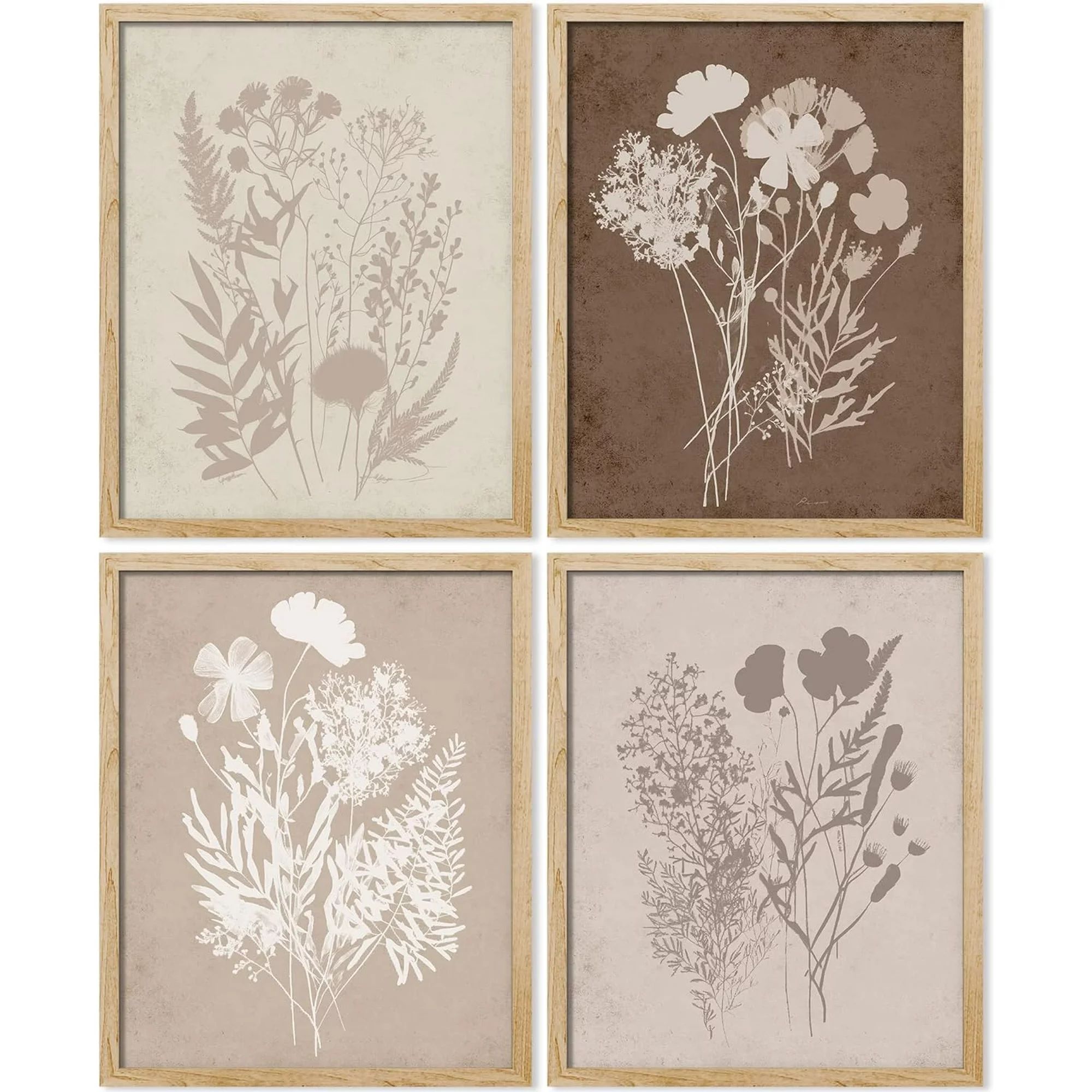 PixonSign Framed Grunge Forest Flower Bouquet Wall Art, Set of 4 Nature Wilderness Wall Prints, B... | Walmart (US)