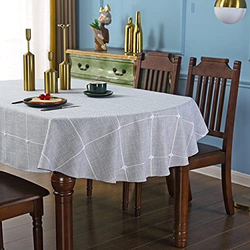 QsyyHome Lattice Oval Tablecloth Rustic Embroidery Cotton Linen Fabric Grey Checkered Table Cover... | Amazon (US)