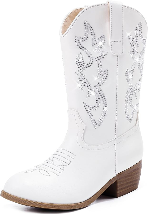 Cowboy Boots for Girls Pointed Toe Kids Cowgirl Boots Mid Calf Western Youth Cowgirl Boots Horse ... | Amazon (US)