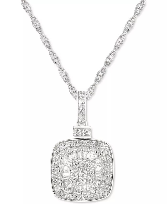 Diamond Baguette Square Cluster 18" Pendant Necklace (1/2 ct. t.w.) in 14k Gold ,14k White Gold o... | Macy's