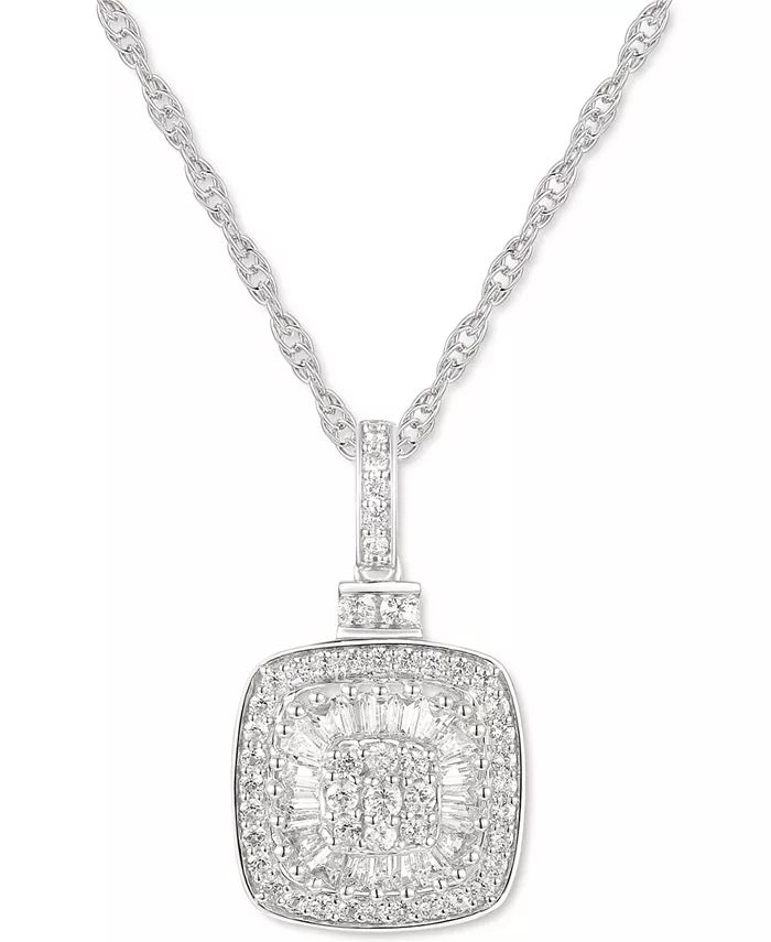 Diamond Baguette Square Cluster 18" Pendant Necklace (1/2 ct. t.w.) in 14k Gold ,14k White Gold o... | Macy's