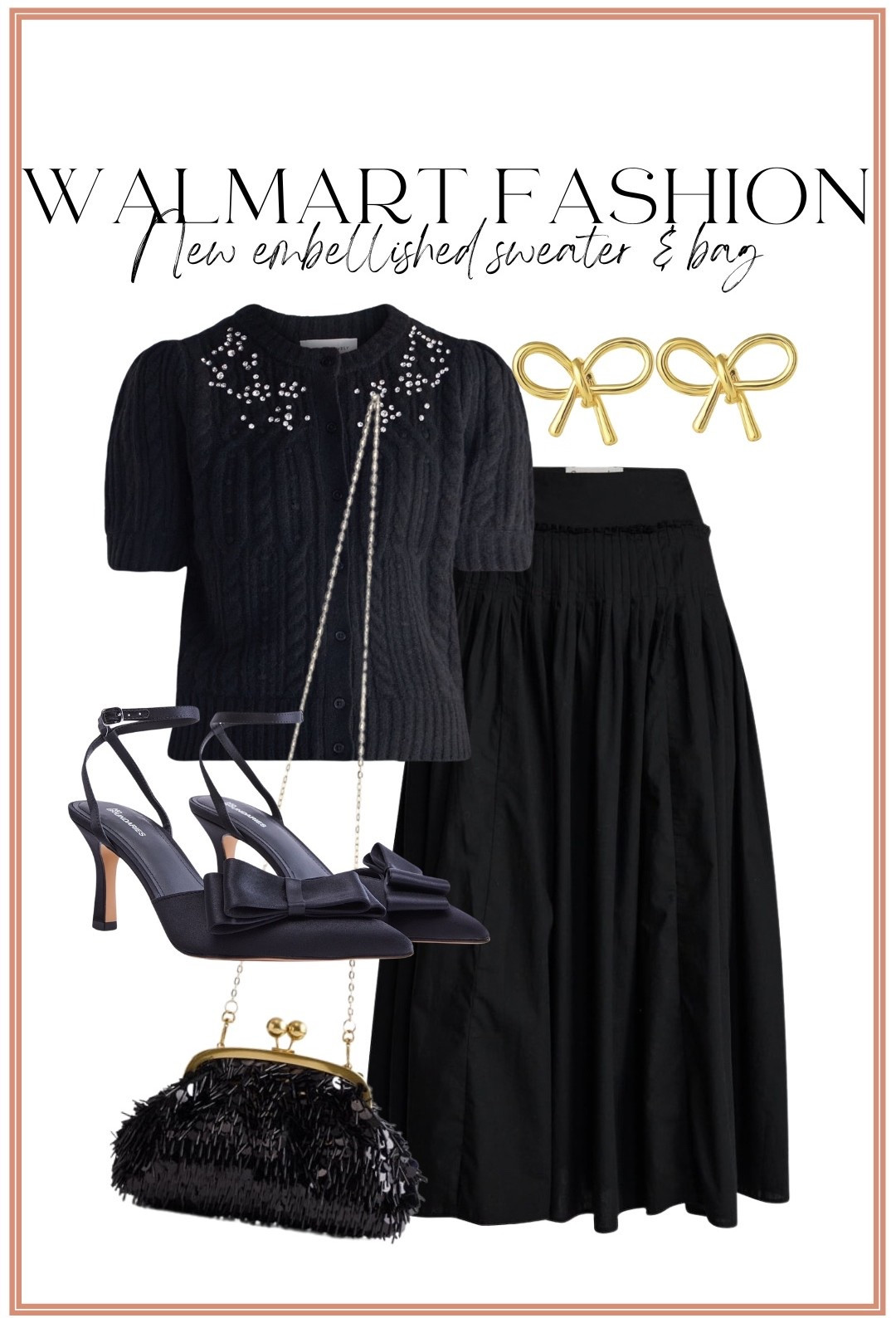 Okay Walmart!! 😍 This new embellished sweater is STUNNING and looks so much more expensive than it is! The jeweled detailing instantly dresses it up, and I love pairing it with a classic black midi skirt, bow heels and this fun sequin evening bag. 🖤✨ Such a gorgeous Walmart fashion look for holiday parties, Christmas events, dinners and all of those dressier occasions coming up!

#walmartfashion #walmartfinds #walmartstyle #walmartnewarrivals #holidayfashion #holidayoutfit #christmasoutfit #partyoutfit #affordablefashion #walmartoutfit #affordablestyle

#LTKootd #LTKPetite