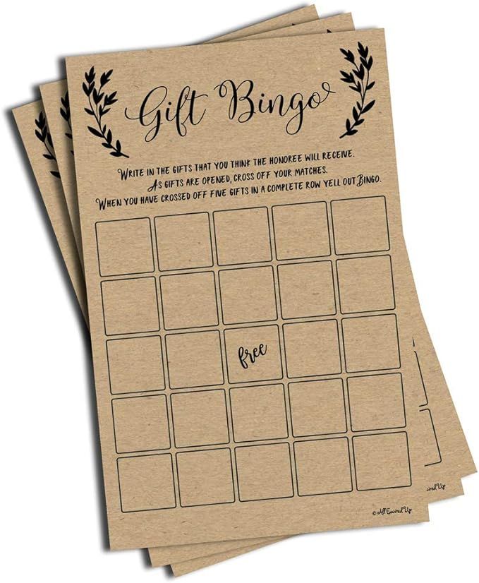 50 Gift Bingo Bridal or Baby Shower Game Kraft Rustic Wedding Bridal Shower Engagement Bacheloret... | Amazon (US)