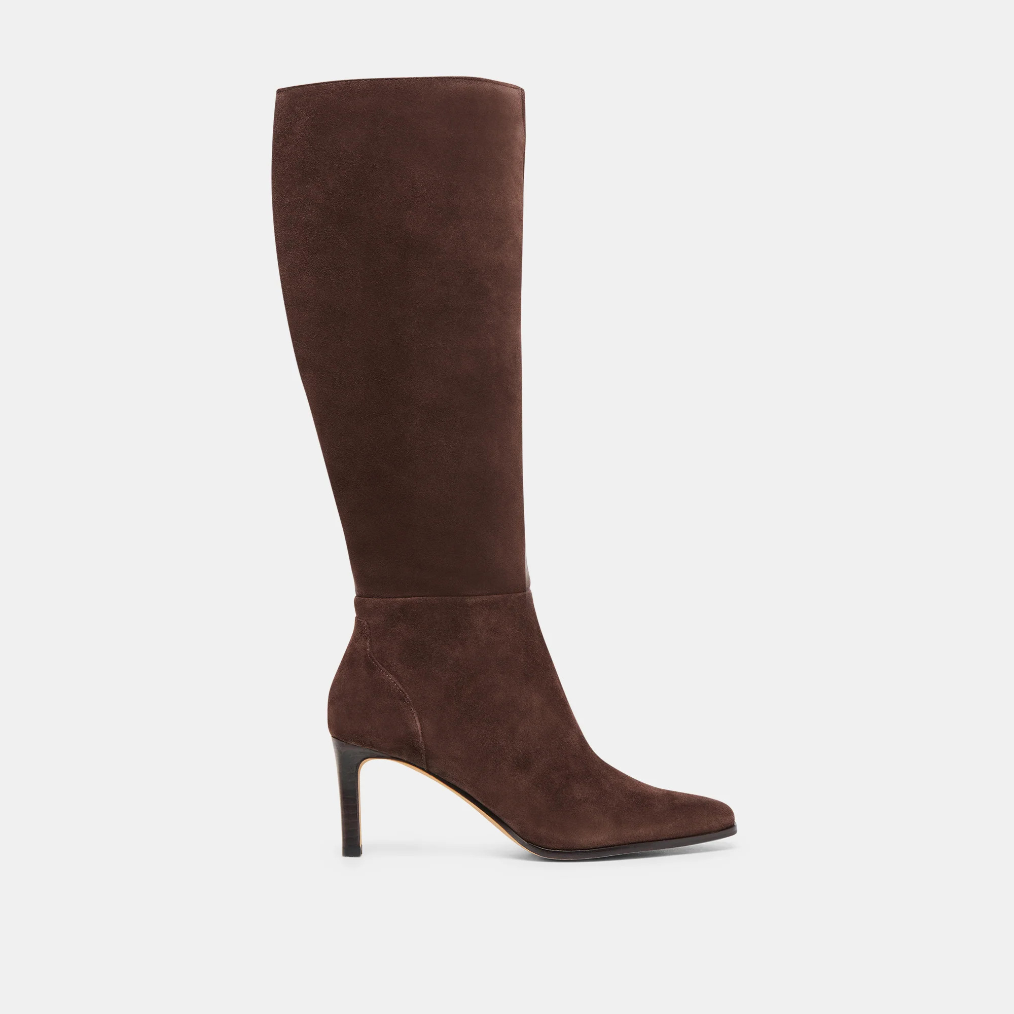 Emmi Wide Calf Boots Dk Brown Suede | DolceVita.com