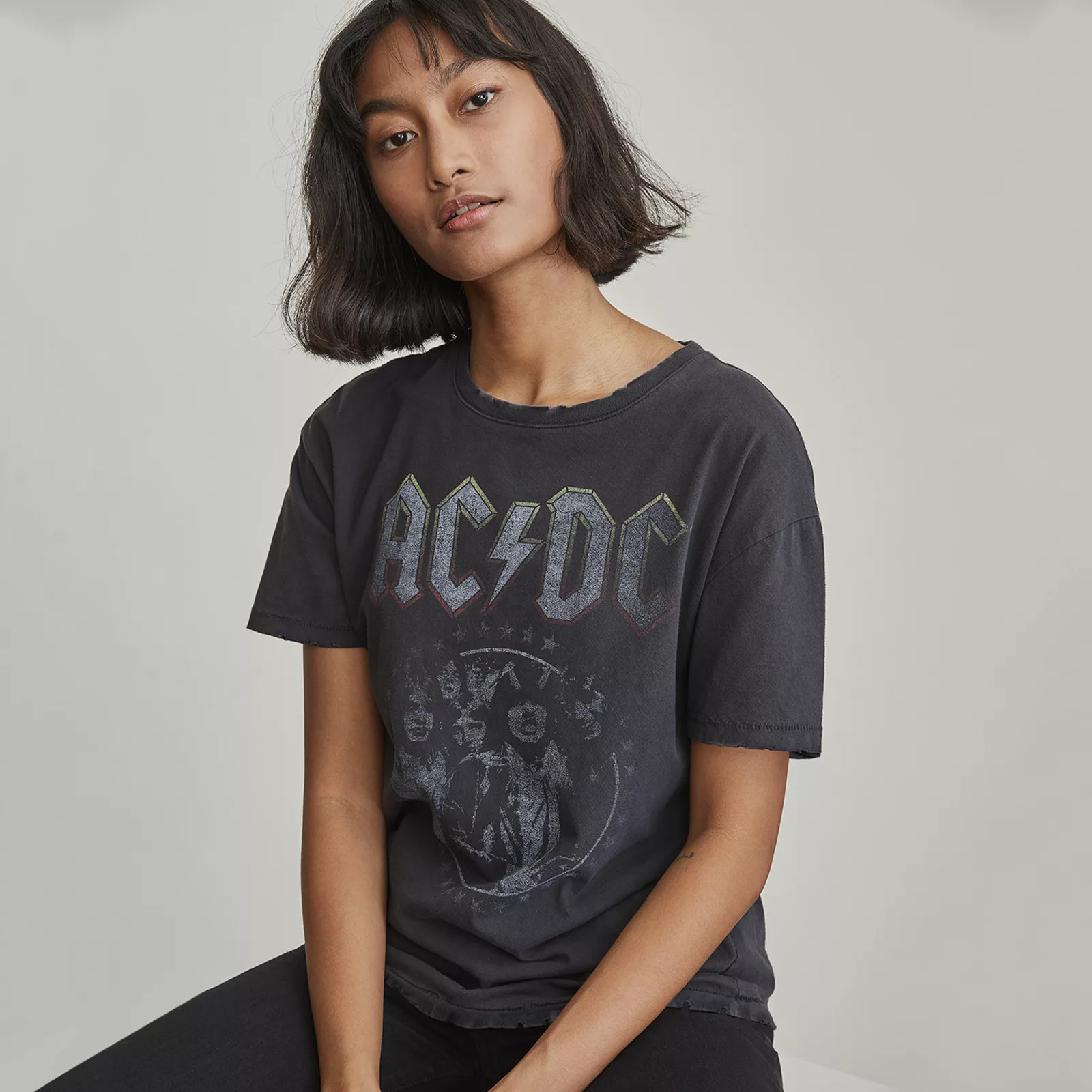 Women's Elizabeth and James AC/DC Vintage Graphic Tee, Size: Large, Black | Kohl's