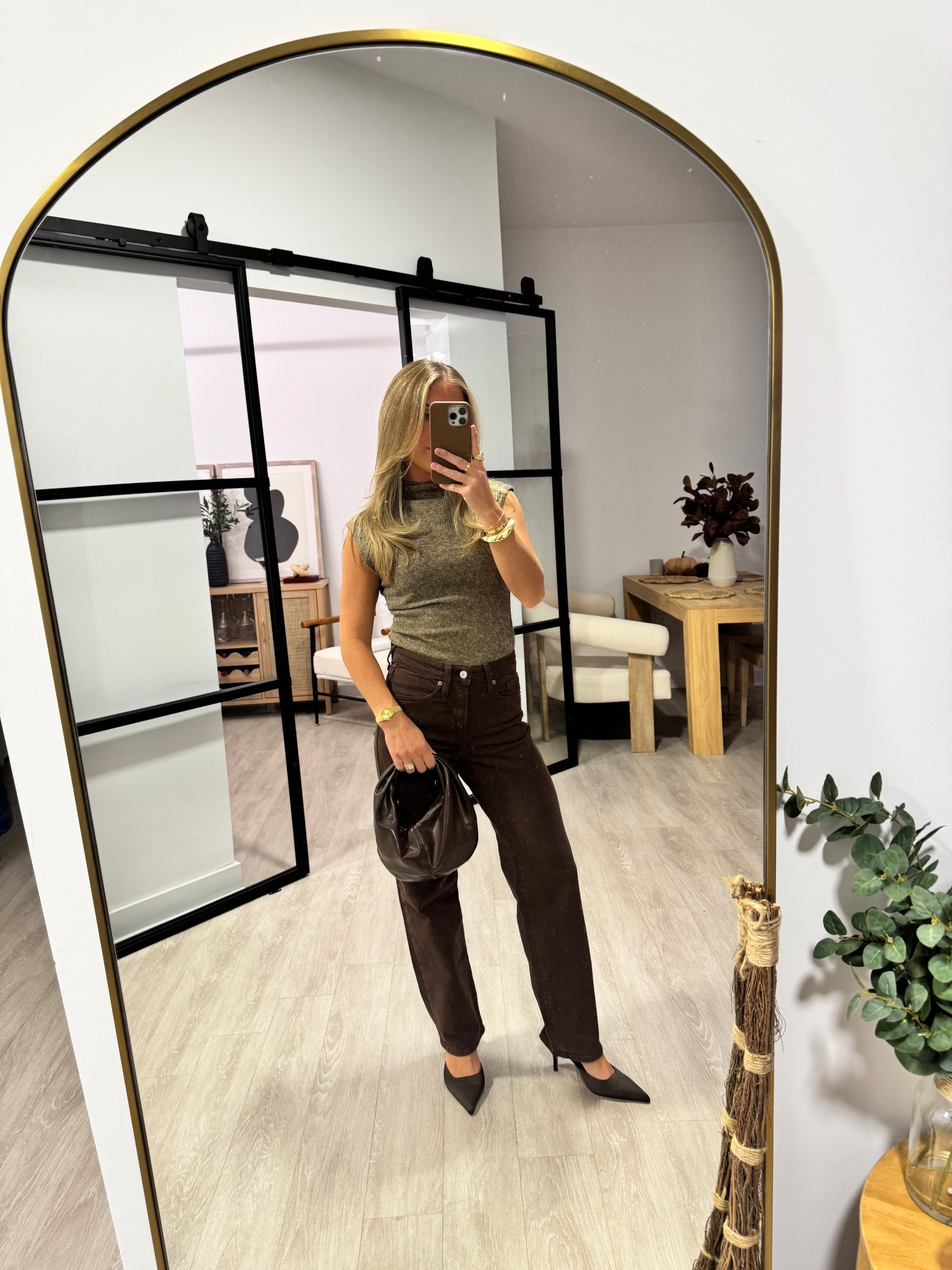 Brown everything. Jeans size 0, top size small 