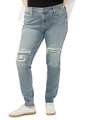 Silver Jeans Co. Women's Plus Size Eylse Mid Rise Skinny Jeans, Medium Wash, 18W x 29L | Amazon (US)
