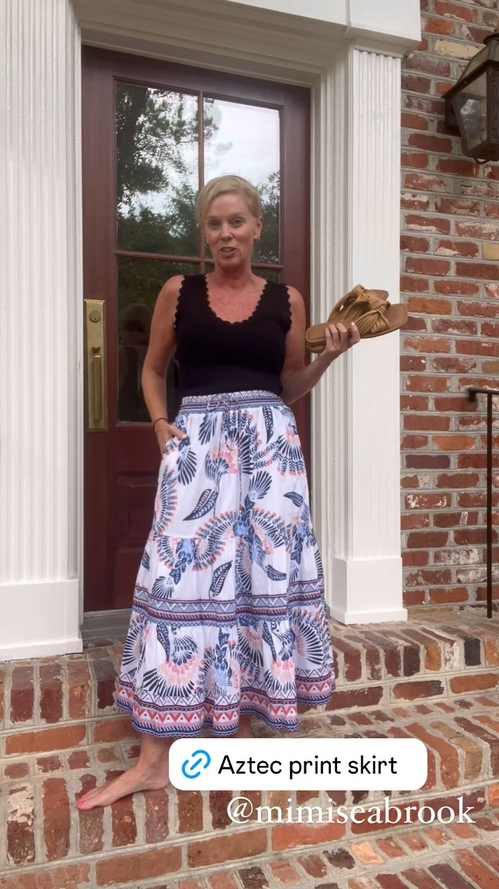 Aztec bros print skirt and dress 
Southern style 
Farm Rio style 
Charleston 
Beach vacation 

#LTKOver40