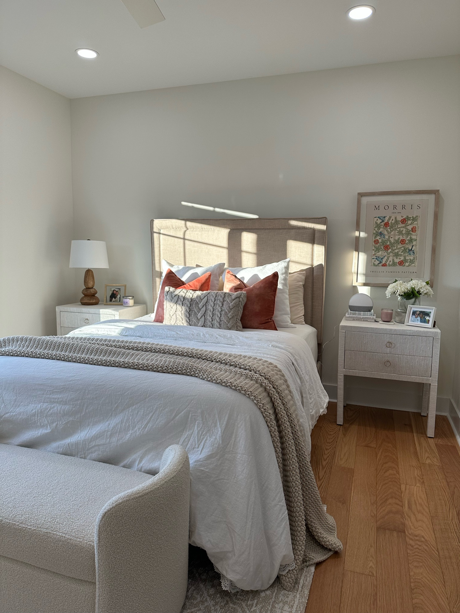 Nightstands, lamp, and wall art are TJ Maxx and Home Goods!!