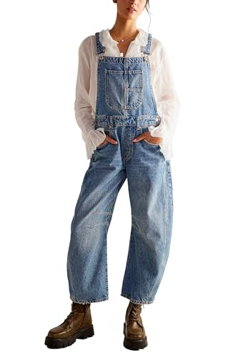 Ladyful Women's Denim Overall Casual Straight Wide Leg Bib Jeans Overall Adjustable Straps Denim ... | Amazon (US)