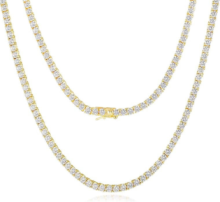 Tennis Necklace for Women and Men, 14K Gold Plated 3mm Simulated Diamond Classic Tennis Chain Nec... | Amazon (US)