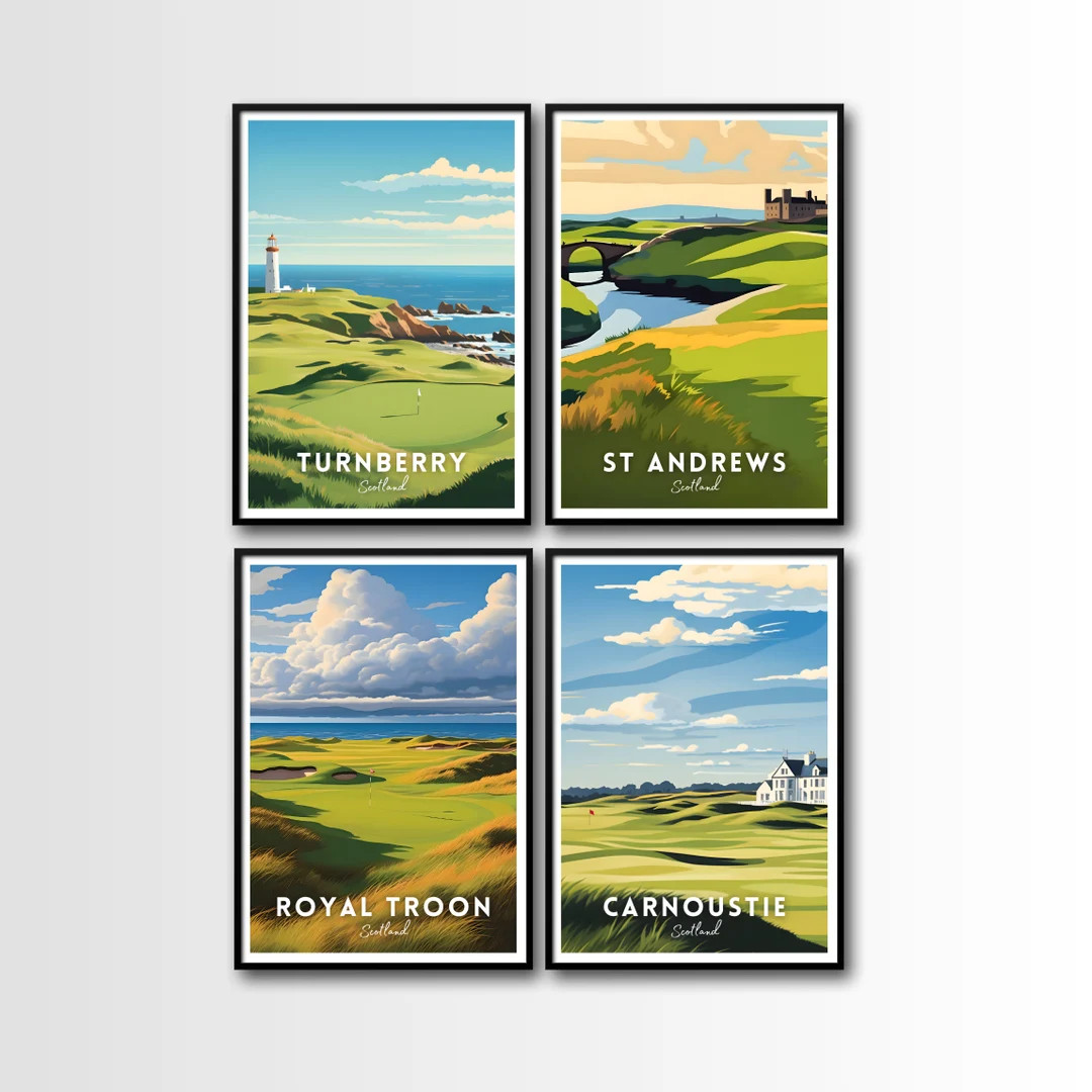 Golf Prints Set of 4, St Andrews, Royal Troon, Carnoustie, Turnberry, Golf Course Posters, Golf W... | Etsy (US)