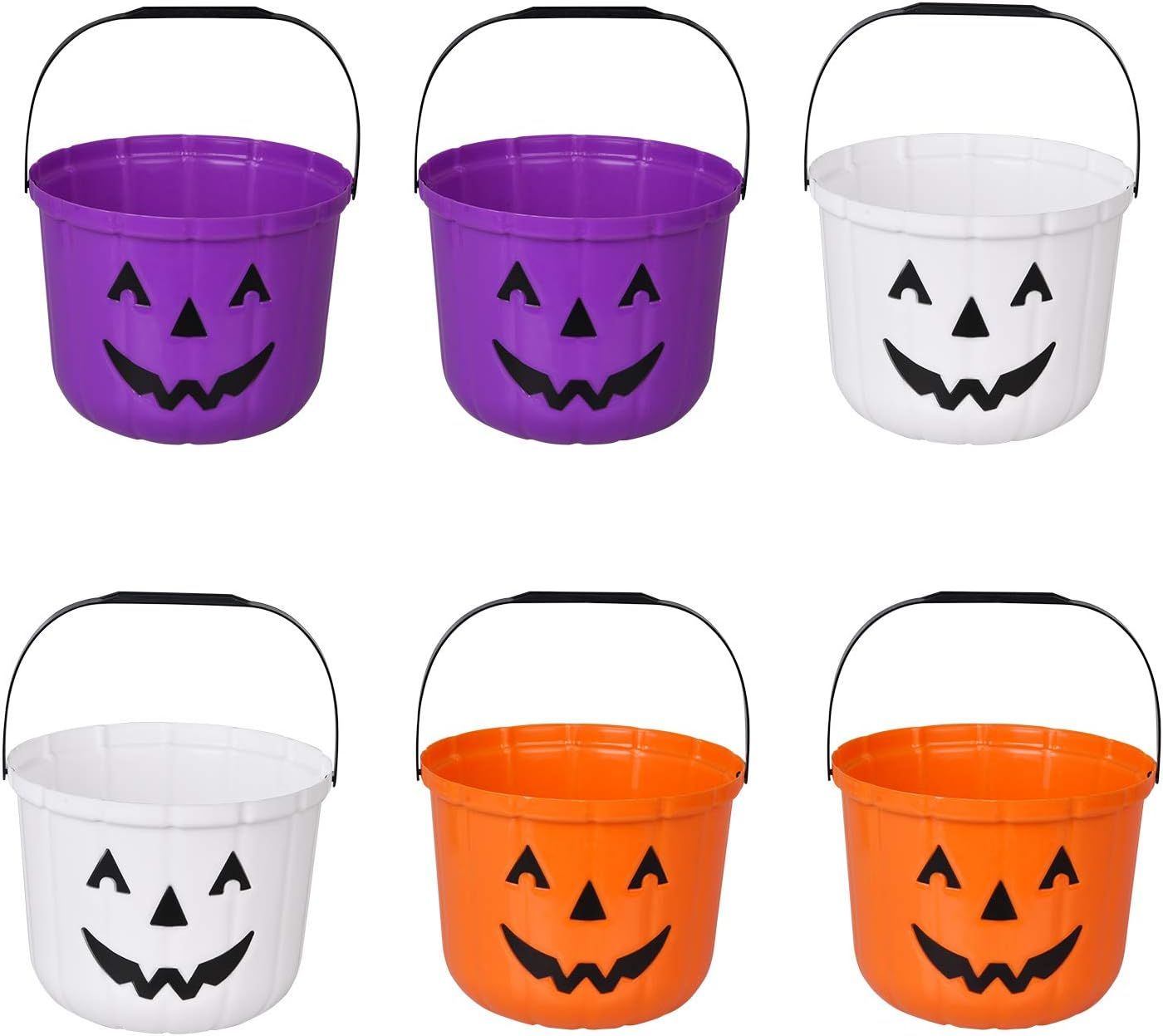COVFEVER 6 Pack Pumpkin Candy Bucket with Handle, Purple Orange White, Trick-or-Treat Plastic Pum... | Amazon (US)