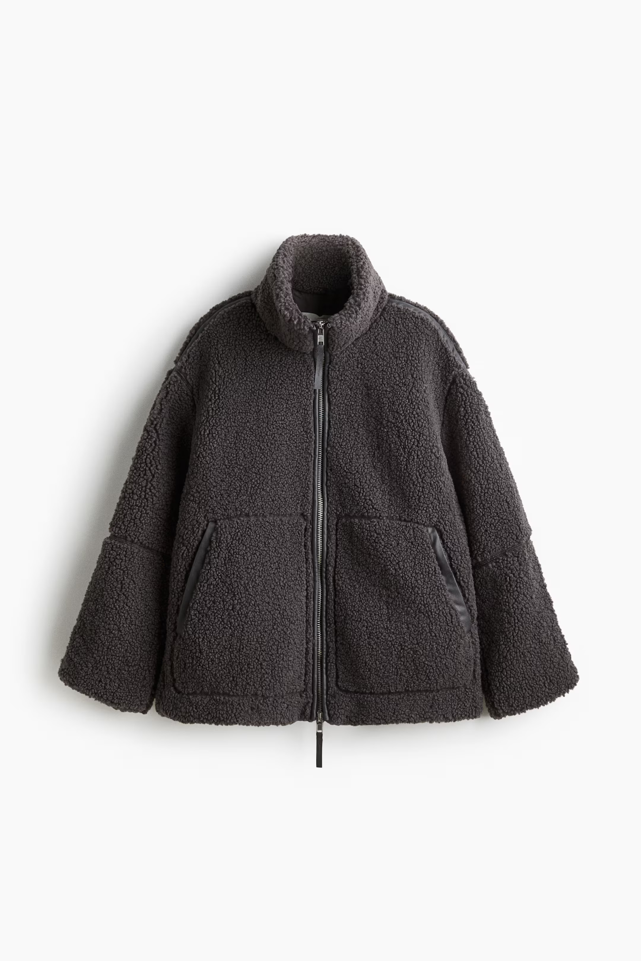 Loose teddy jacket - Dark grey - Ladies | H&M GB | H&M (UK, MY, IN, SG, PH, TW, HK)