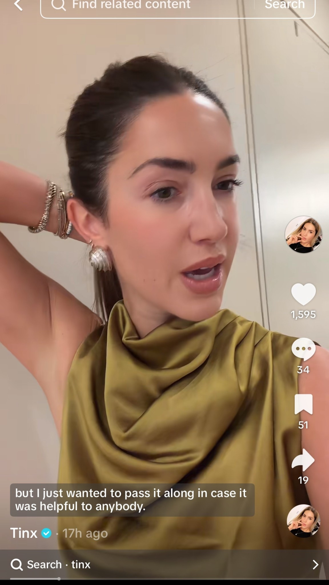 Get Tinx’s adorable green satin dress and silver earrings both on sale now!
Also linked a dupe earring! 