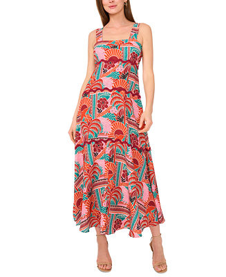 Vince Camuto Women's Embroidered-Trim Square-Neck Smocked-Back Sleeveless Maxi Dress - Macy's | Macy's