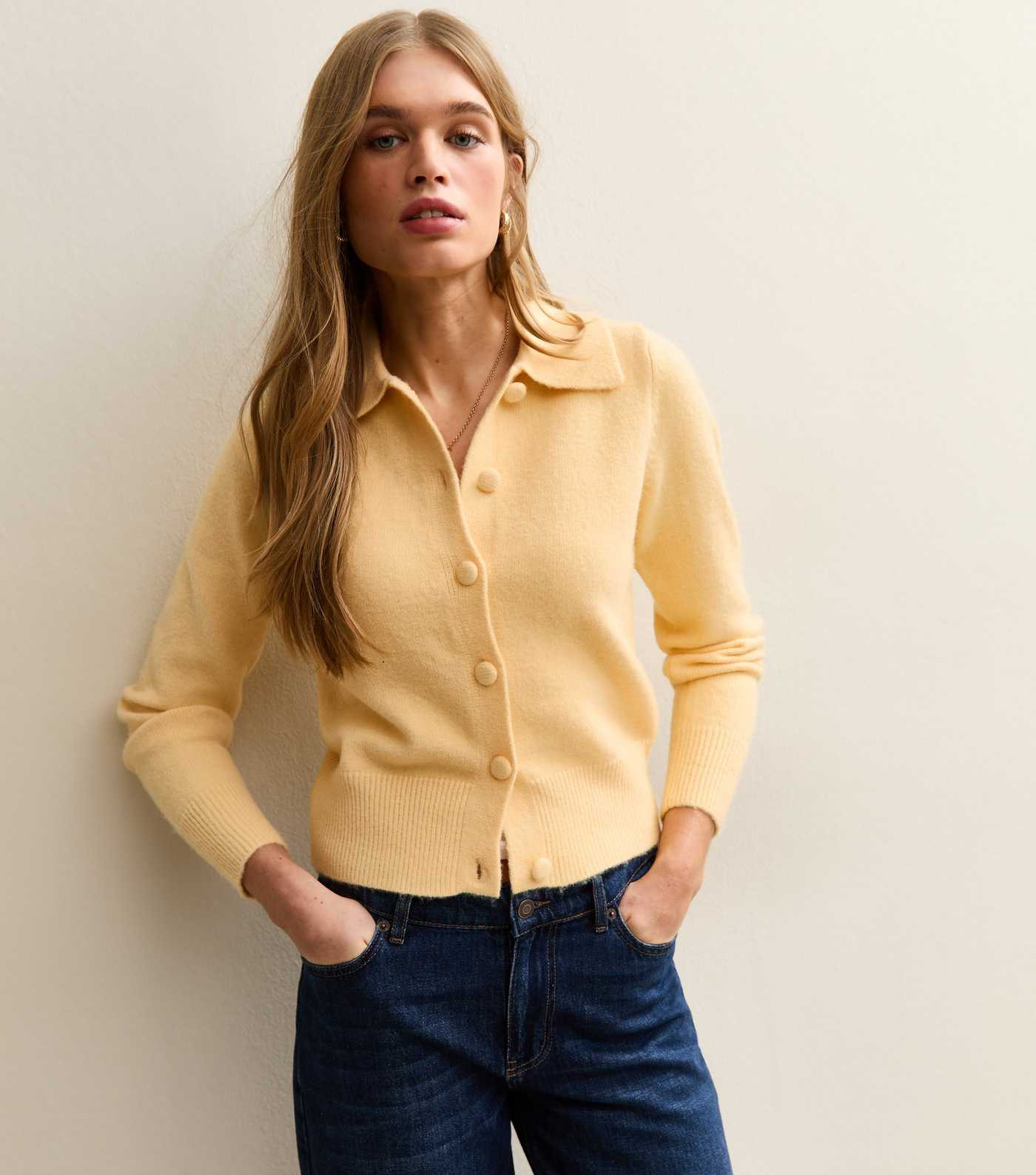 Pale Yellow Midweight Knit Collared Cardigan | New Look | New Look (UK)