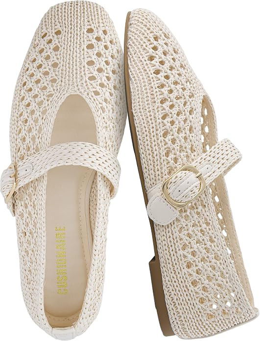 CUSHIONAIRE Monet Woven Mary Jane Flats for Women, Comfortable Ballet Flats with Adjustable Gold-... | Amazon (US)