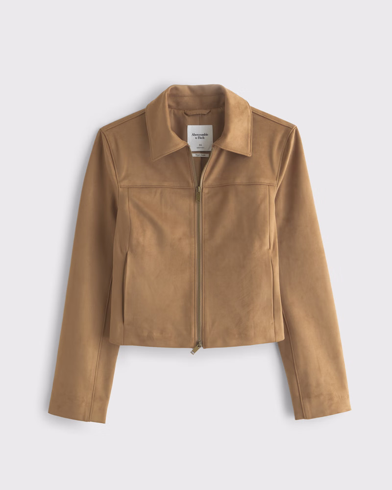 Women's Slim Zip Vegan Suede Jacket | Women's Coats & Jackets | Abercrombie.com | Abercrombie & Fitch (US)