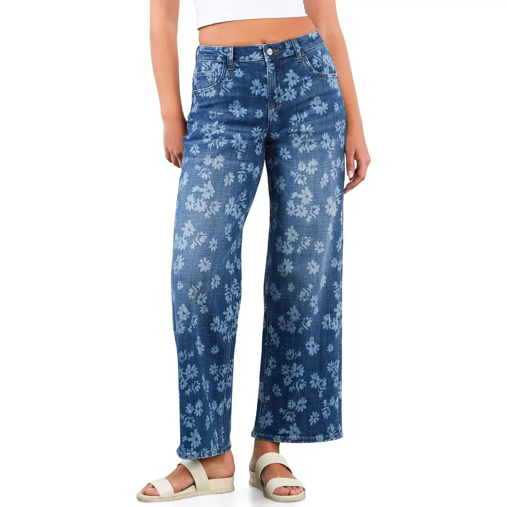 HINT OF BLU Floral Wide Leg Jeans in Floral Denim at Nordstrom, Size 29 | Nordstrom