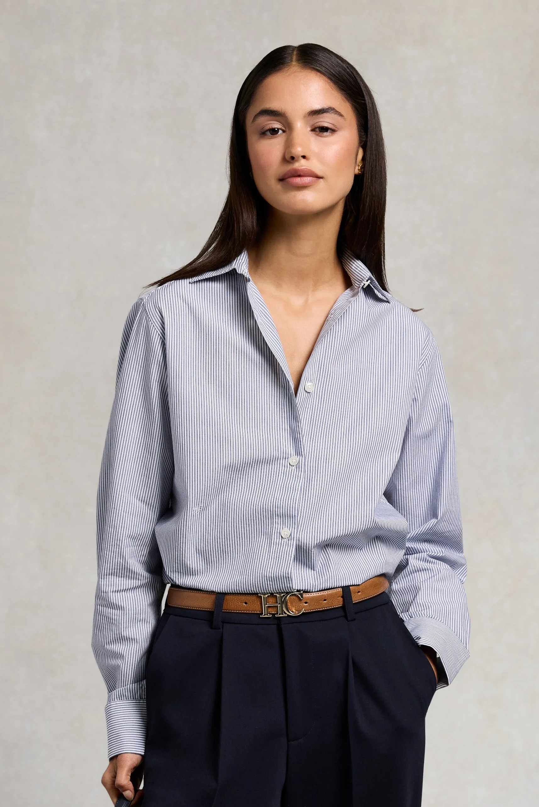 Relaxed Fit Shirt (Fine Navy Double Stripe) | Holland Cooper