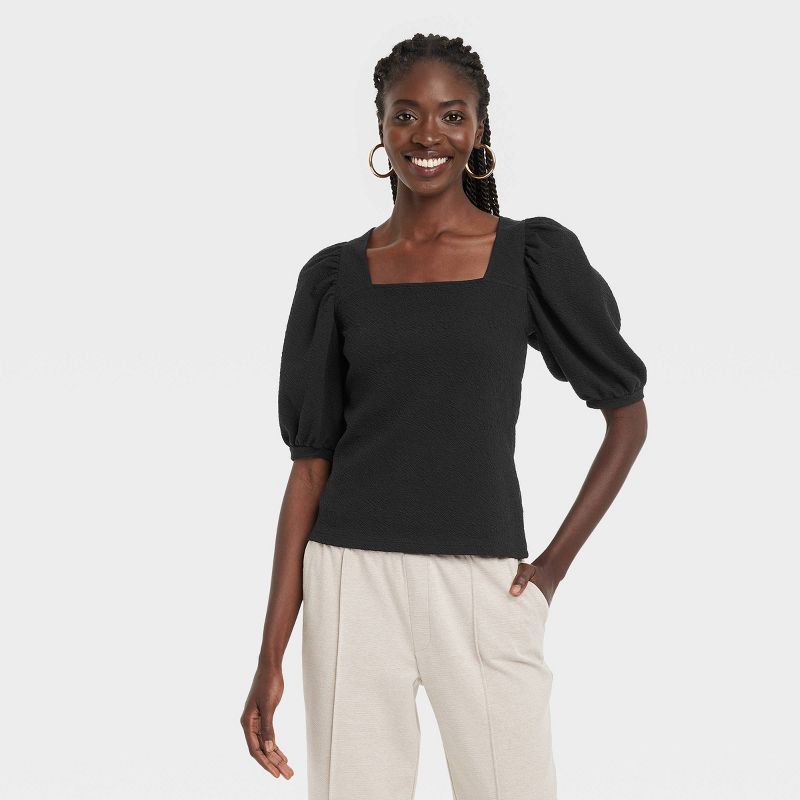 Women&#39;s Puff Elbow Sleeve Top - A New Day&#8482; Black M | Target