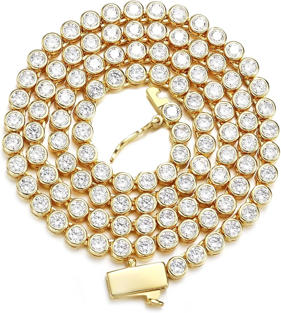 BREN Bezel Tennis Necklaces for Women Men, 18K White/Yellow Gold Plated 3mm 16/18/20 inch Cubic Z... | Amazon (US)